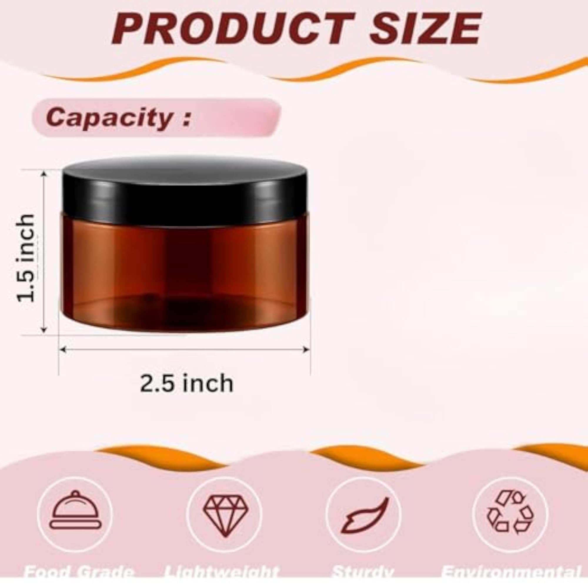 Pack of 6 Pcs 50 Gram Amber Glass Jars with Black Cap